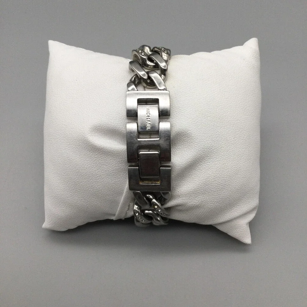 Michael Kors Womens Watch 20mm Black Dial Silver Tone Crystals New Battery 6.75